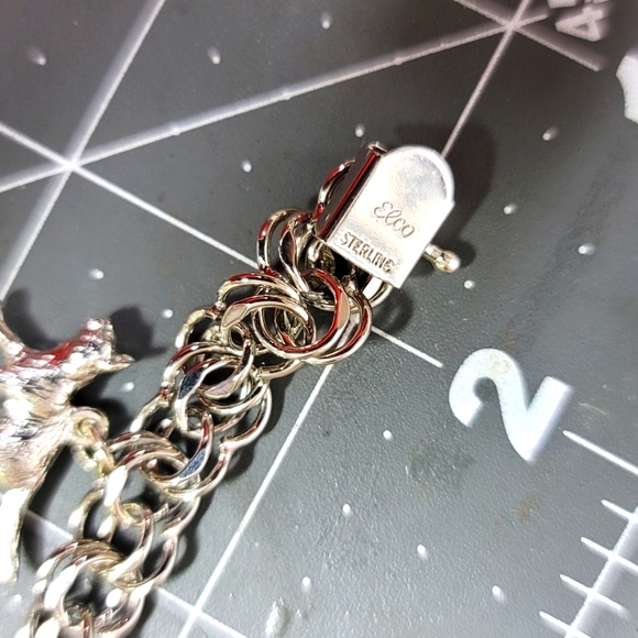 Elco double Sterling Silver charm bracelets 2 charm butterfly and cat - Picture 1 of 4